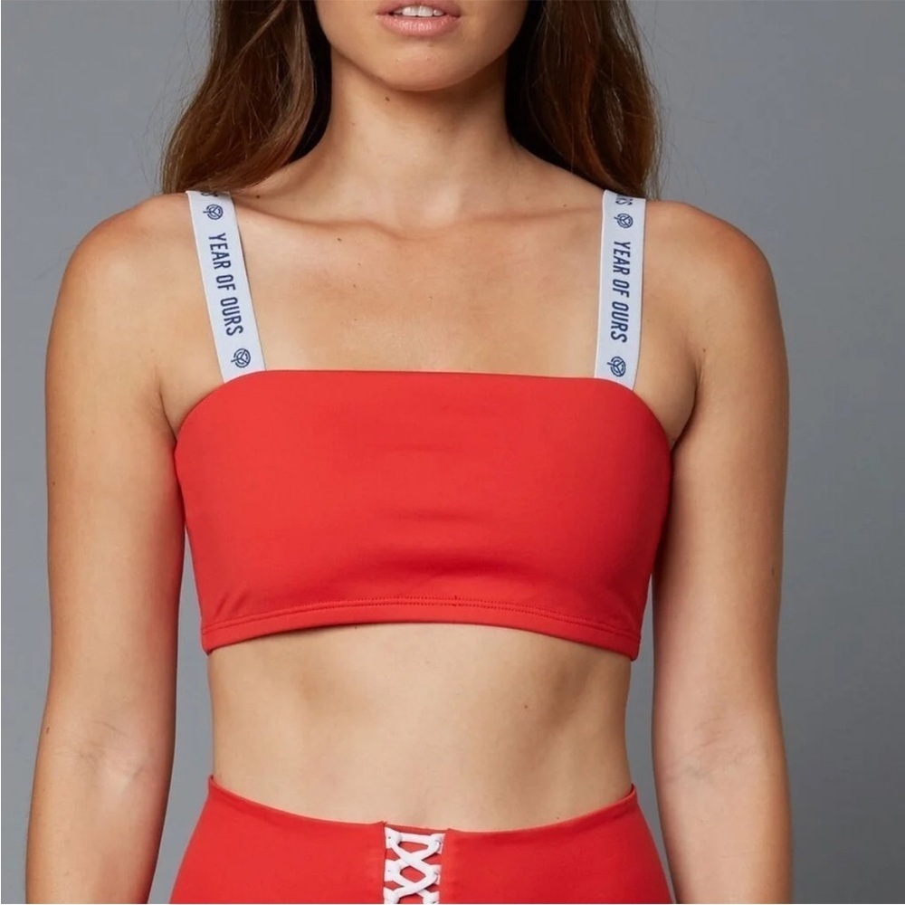 Year of Ours Kimberly Sports Bra Red Branded Logo Large